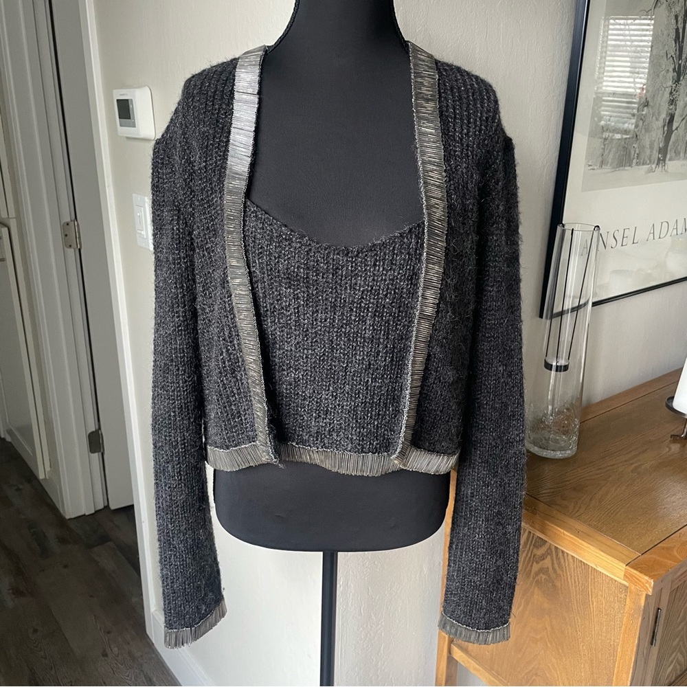 Vintage Badgley Mischka sweater and crop tank top set with beaded trim - Size 6